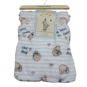 Winnie the Pooh Bear Collection Baby Blanket Sweet Hunny Pot White Striped NWT